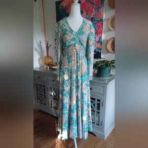 Vintage RONA Pastel Flower Power 70's Maxi Dress